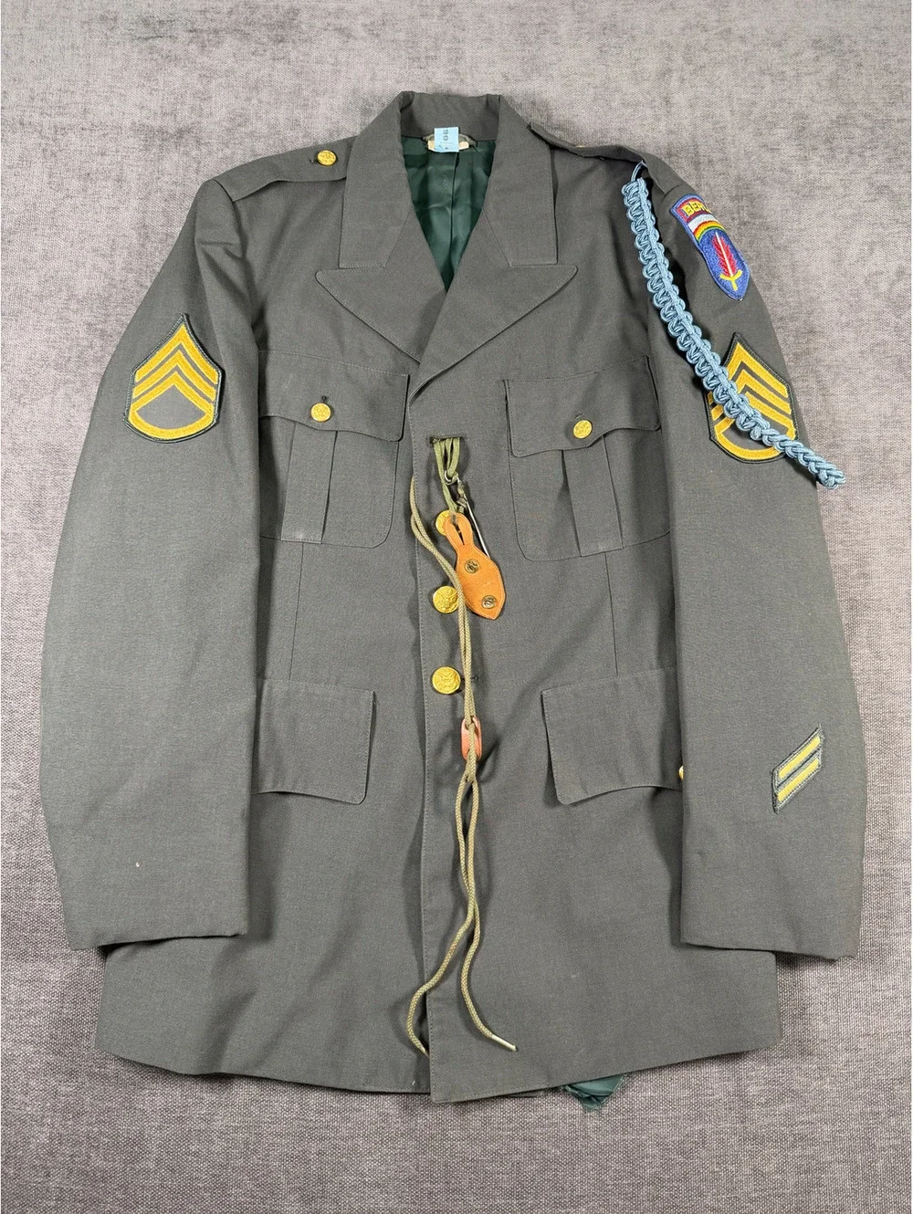 Vintage Military Dress Jacket with Berlin Patch and Blue Cord